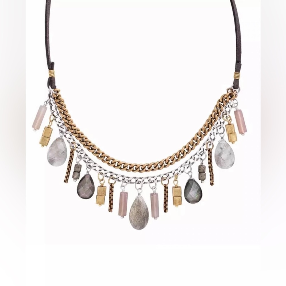Silpada Courtyard Chic Natural Agate Labradorite Pyrite Shell Necklace N324